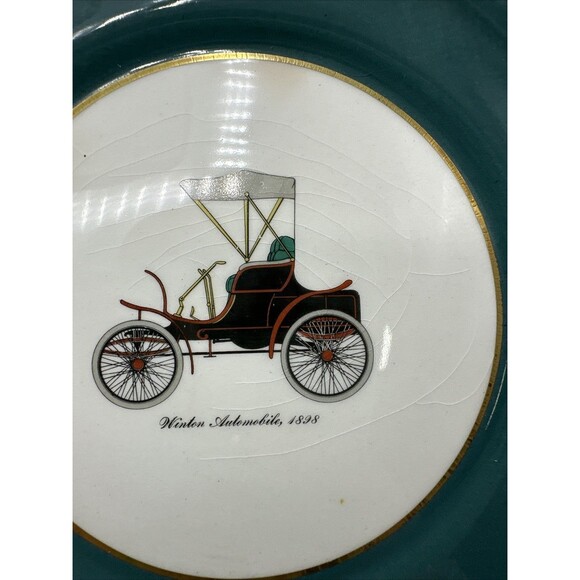 Harker Pottery Co 22kt Gold/Green Antique Cars Dessert Set 3 Pieces SEE DESCRIPT - Picture 6 of 10